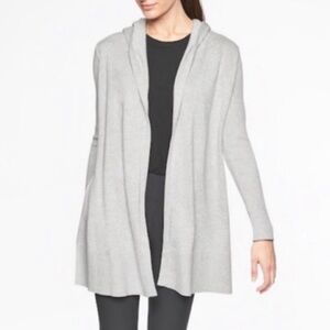 Athleta Highland Wrap Hooded Longline Open Cardigan Sweater Gray Size XS